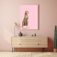 Leopard Against Pink Background Animal Poster PosterGoat