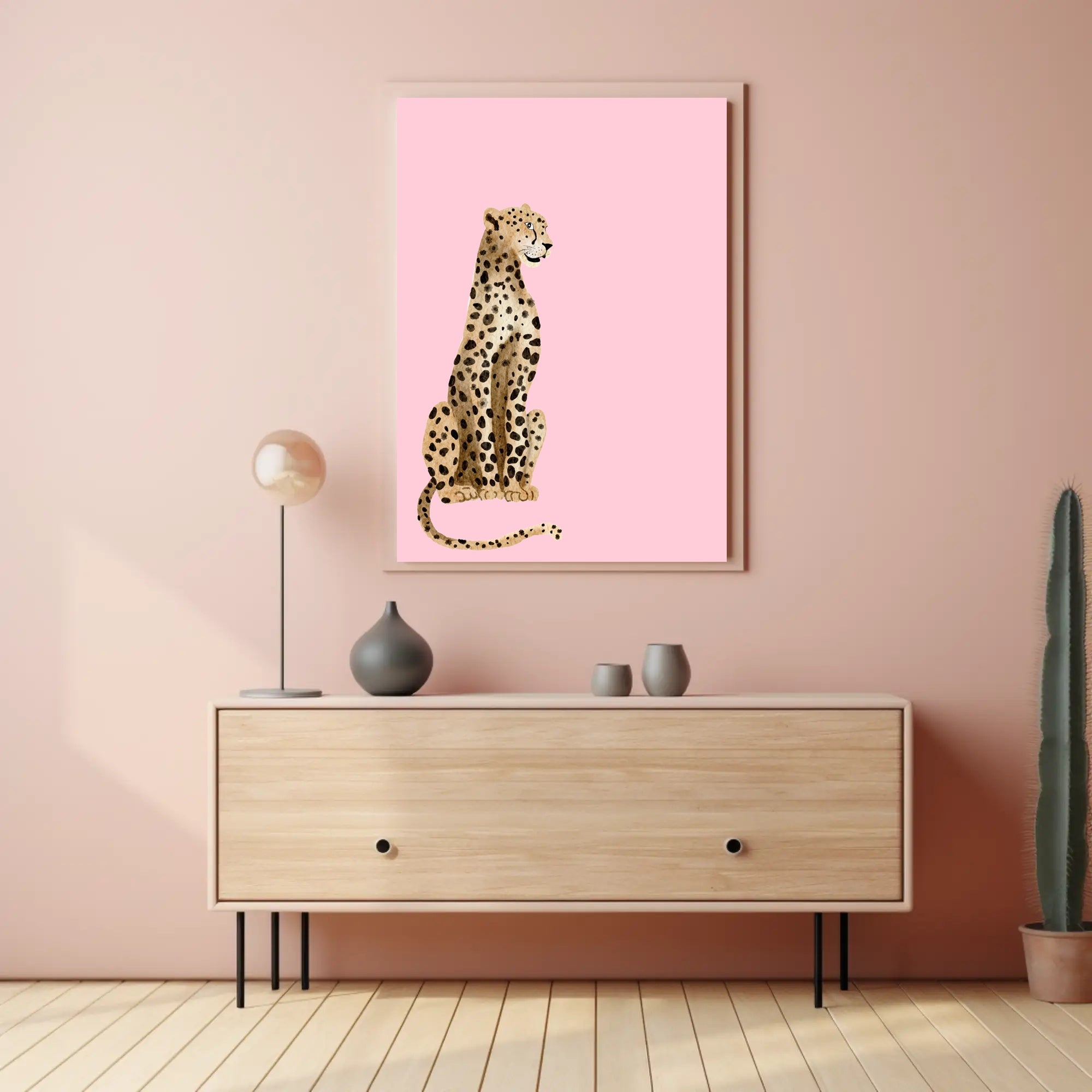 Leopard Against Pink Background Animal Poster PosterGoat