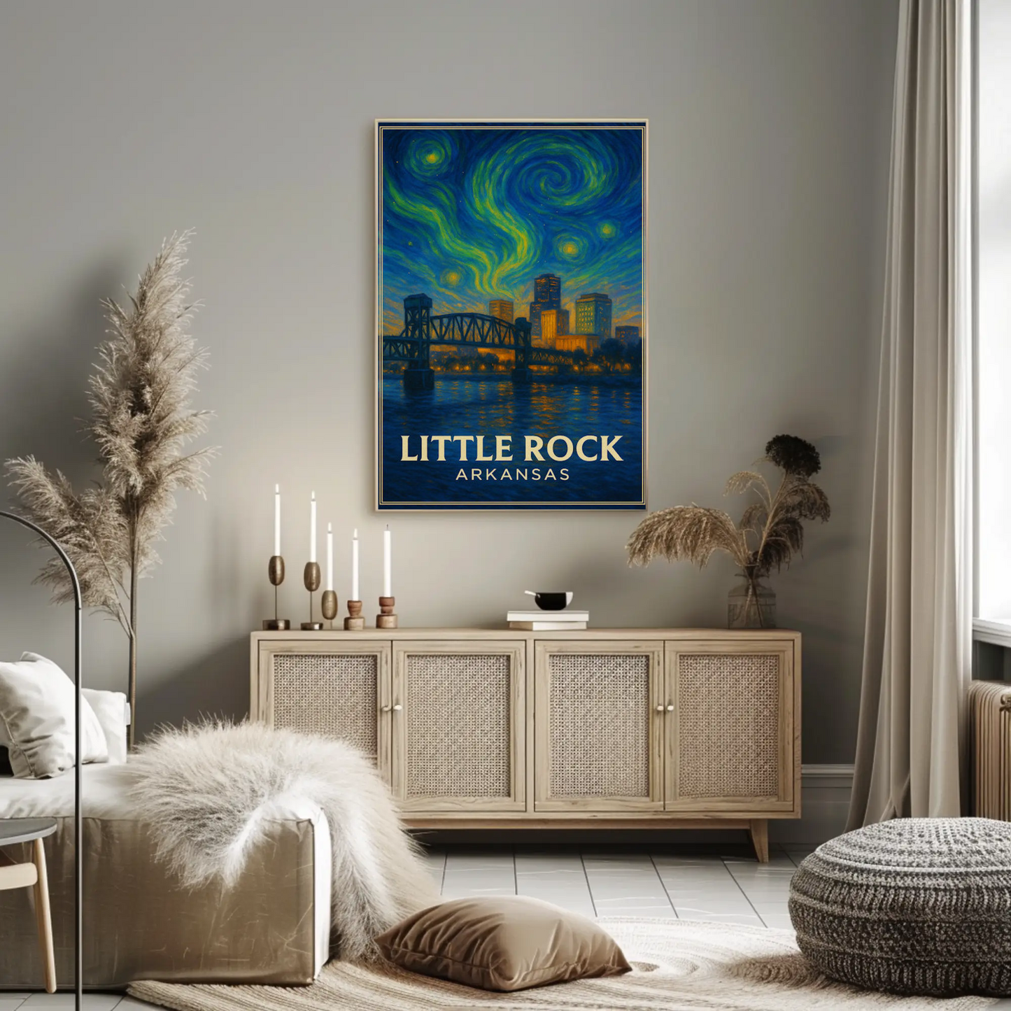 Little Rock Arkansas Bridge Skyline Starry Night Travel Poster
