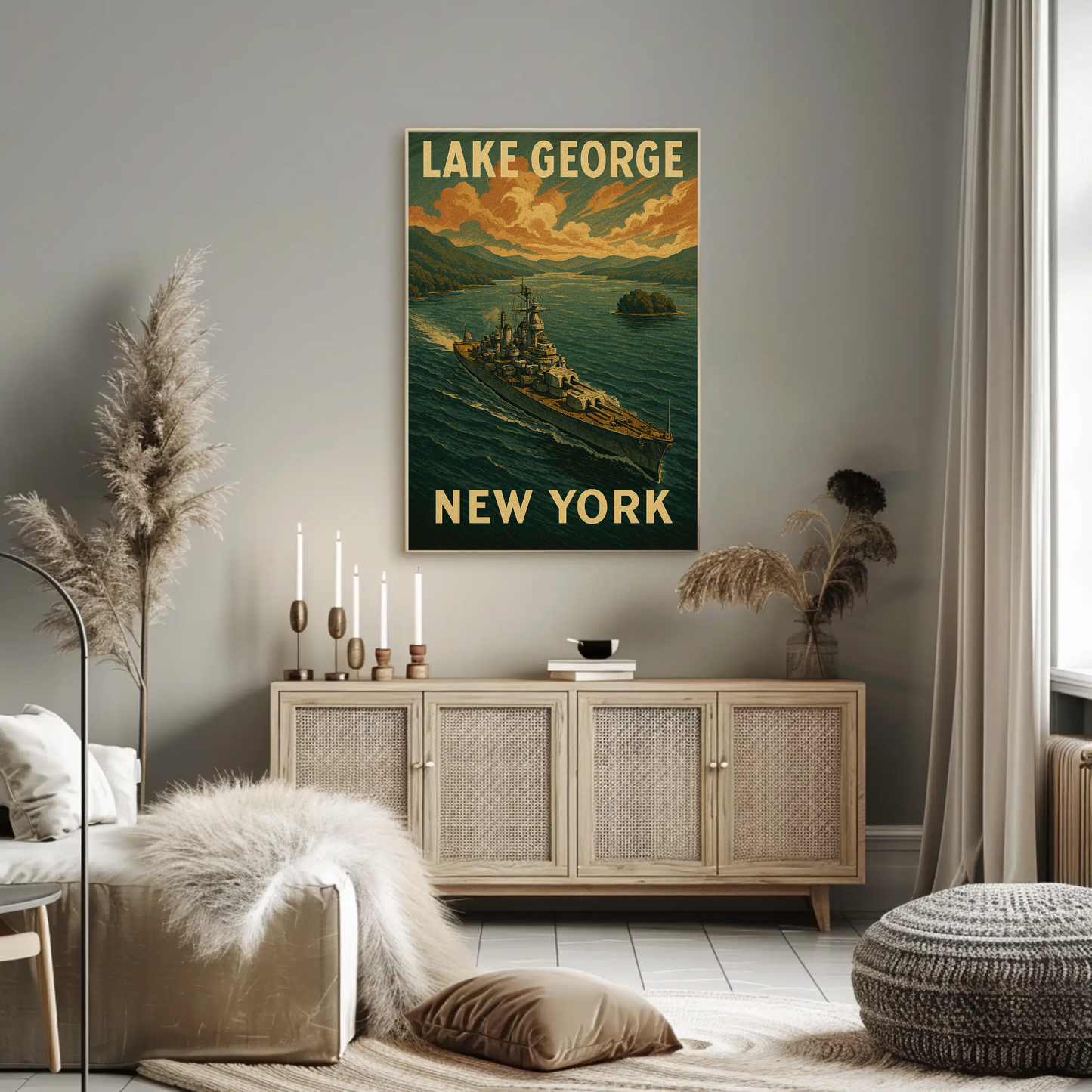 Lake George New York Battleship Scenic Travel Poster