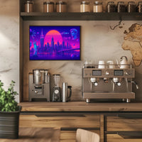 Neon Skyline Travel Poster Wall Art Print
