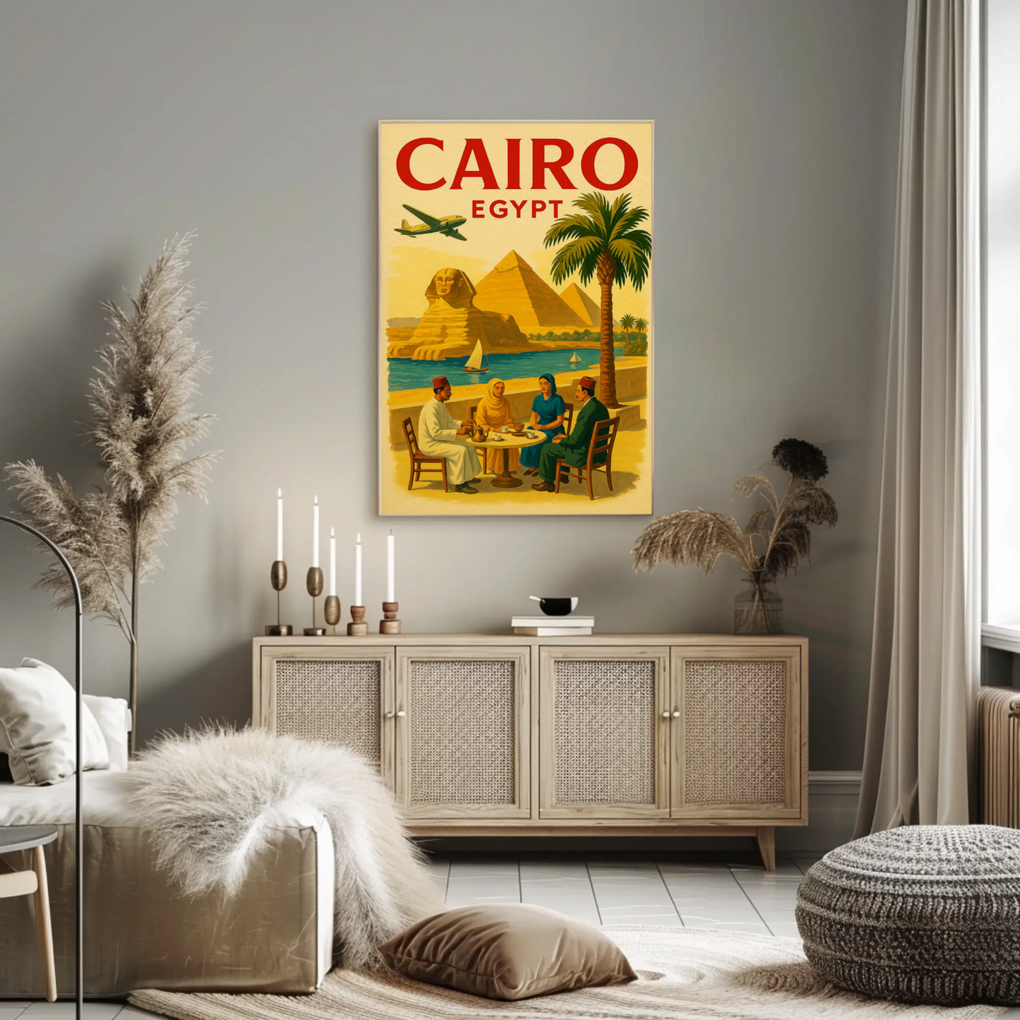 Cairo Egypt Pyramids Sphinx Vintage Culture Travel Poster