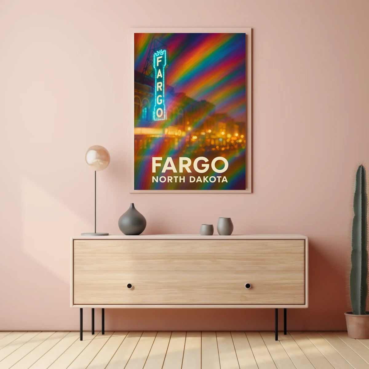Fargo North Dakota Vibrant Cityscape Digital Painting Impressionism Urban Travel Poster