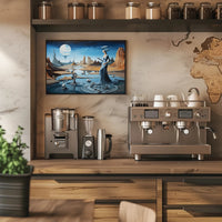 Surreal Dreamscape Poster with Ethereal Moon-Lit Desert Scene