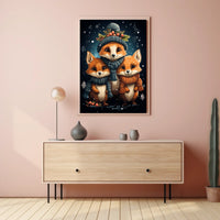 Cozy Winter Foxes Whimsical Digital Painting Poster