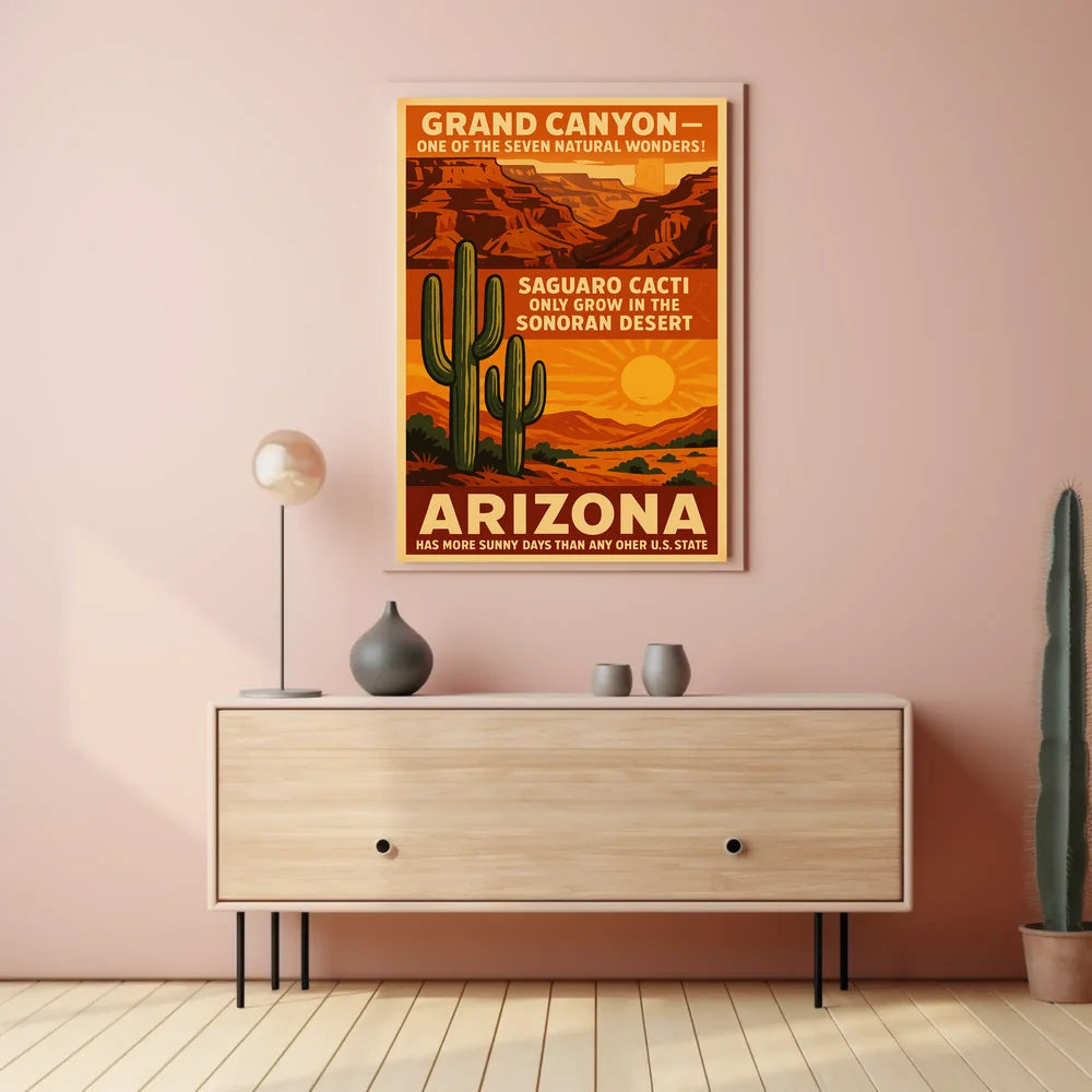 Arizona Grand Canyon and Saguaro Cacti Travel Poster