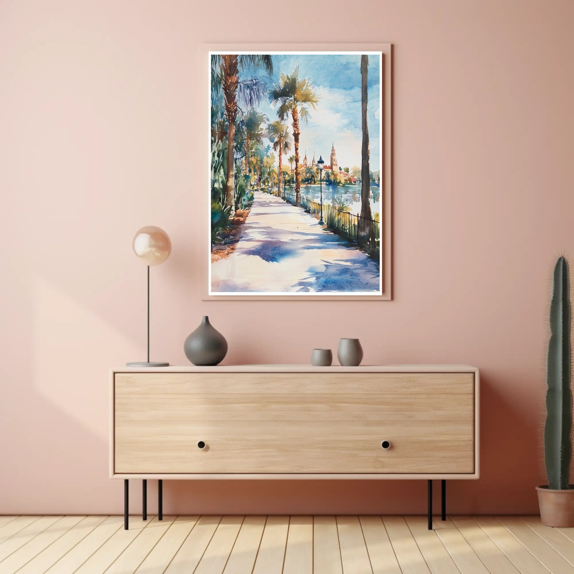 Serene Riverside Promenade Poster PosterGoat