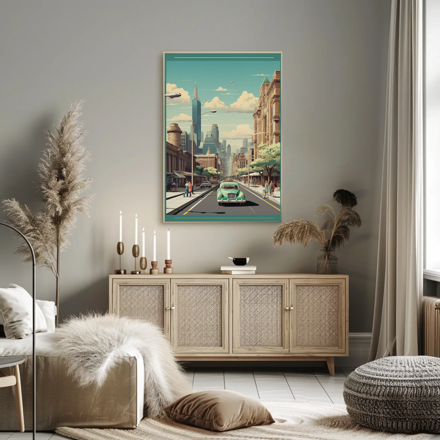 Modern Metropolis City Street Vintage Style Travel Poster
