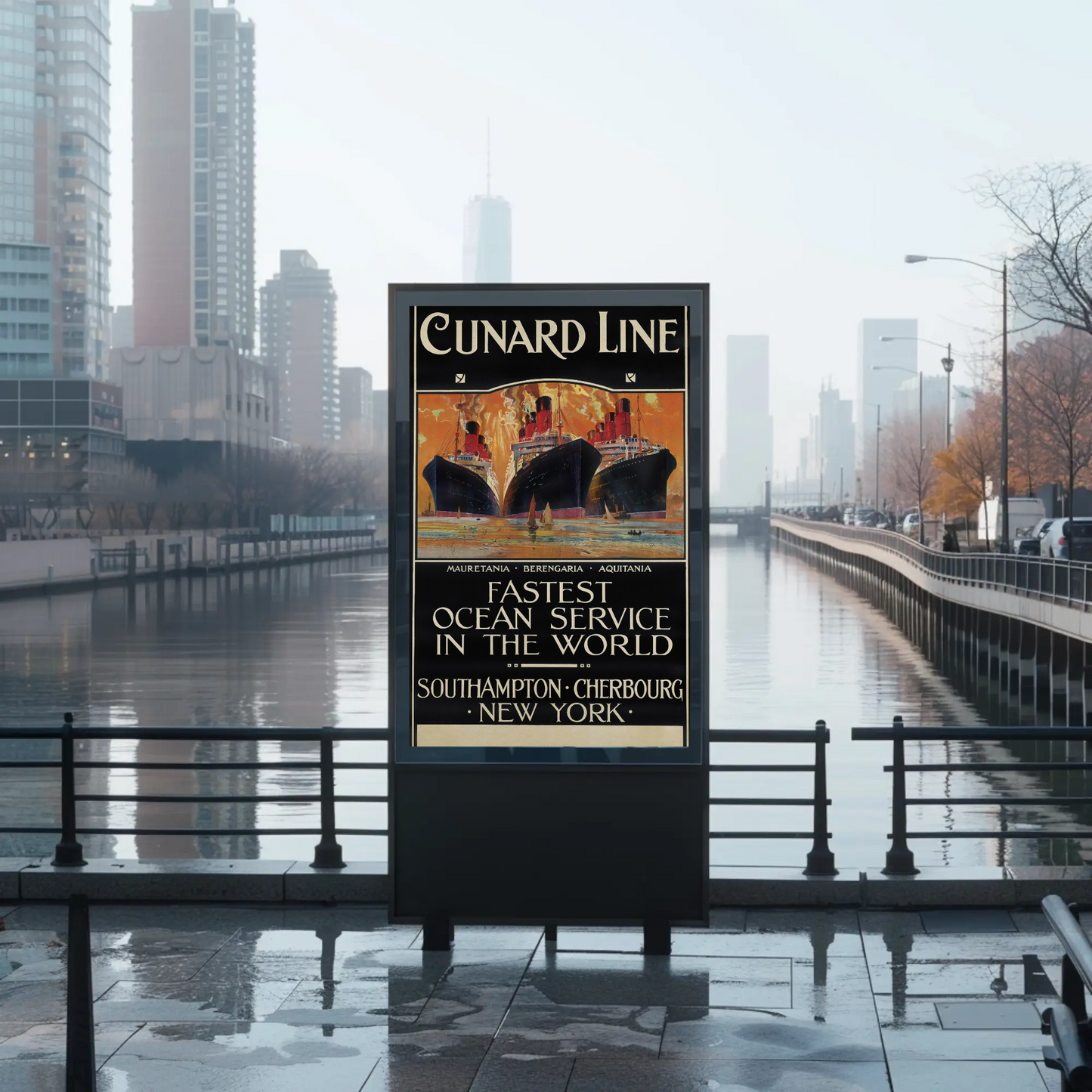 Cunard Line - Fastest Ocean Service Vintage Travel Poster