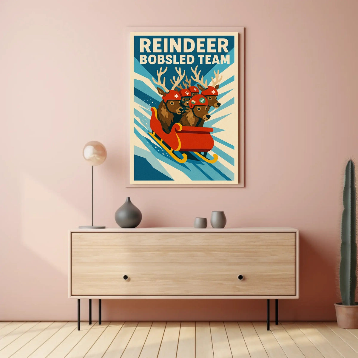 Reindeer Bobsled Team Poster
