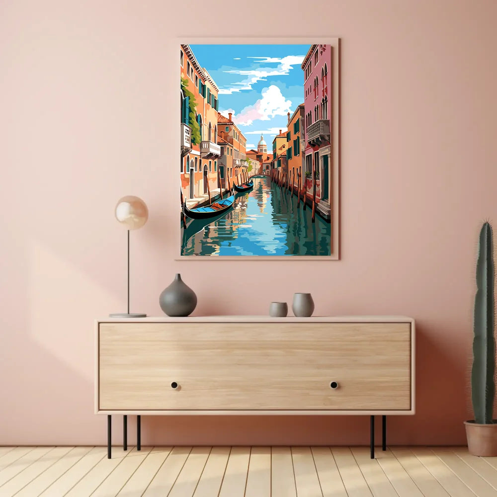 Venice Canal Scene Vibrant Modern Art Poster