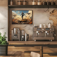 Surreal Suit Man on Broken Platforms Artistic Poster