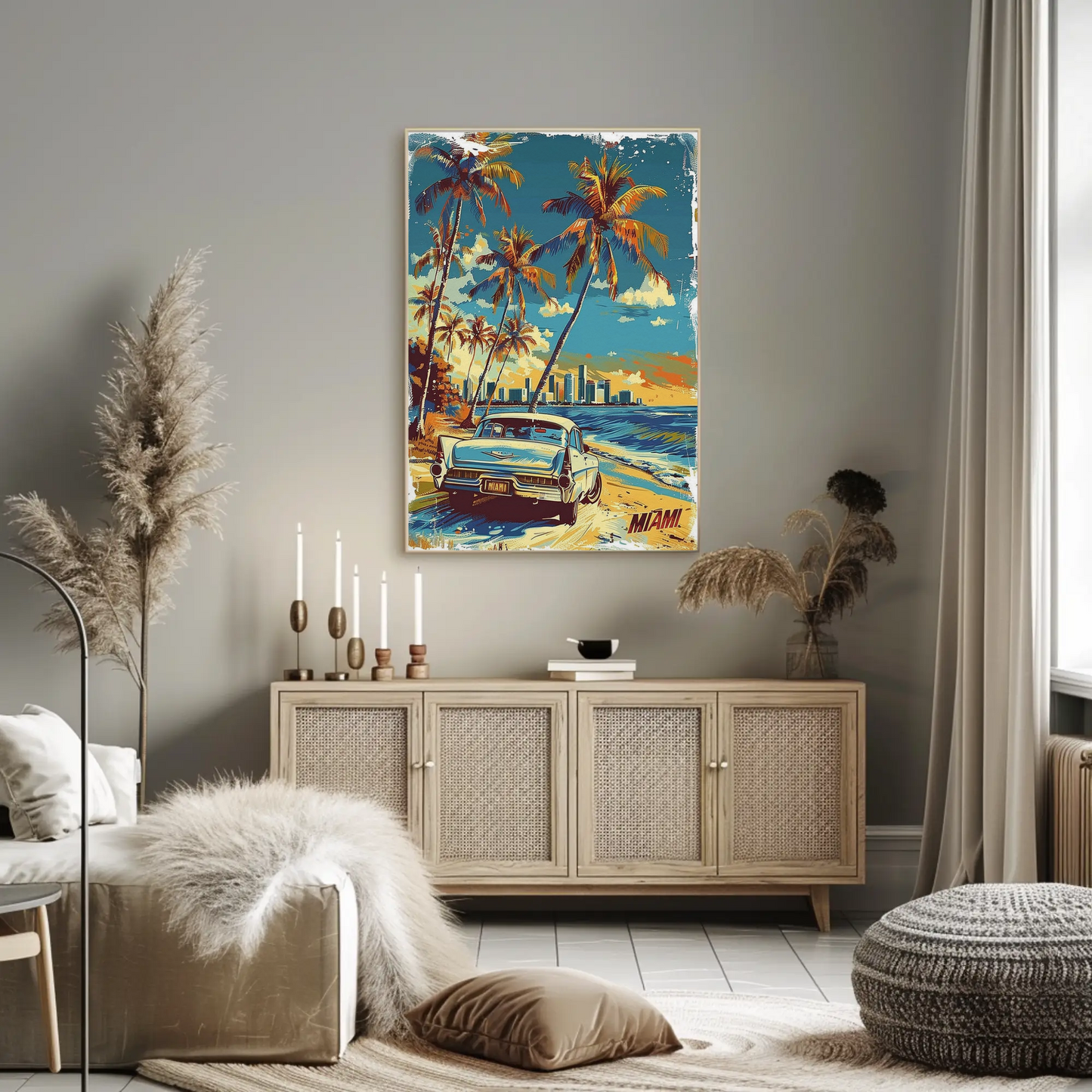 Miami Classic Car Palm Trees Beach Scene Travel Poster Travel Poster