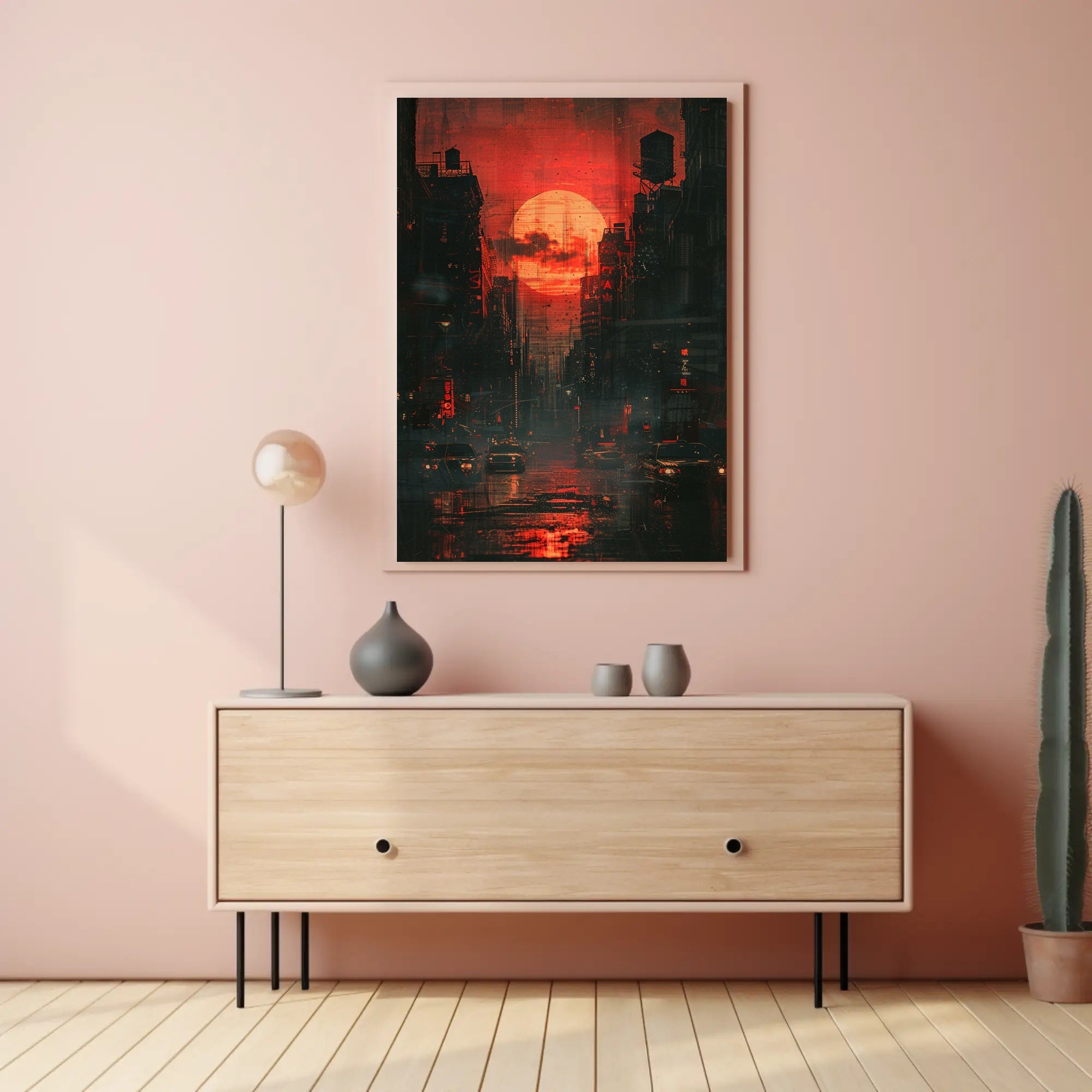 Striking Urban Dusk Cityscape with Cyberpunk Vibes Poster PosterGoat