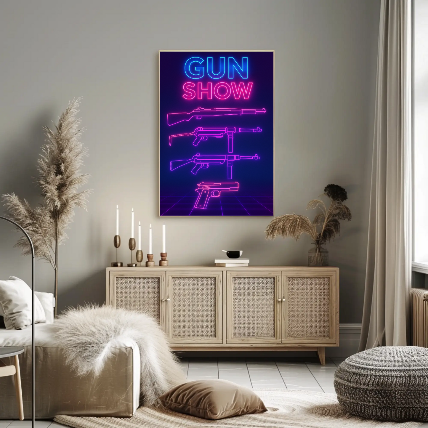 Gun Show Neon Firearm Poster