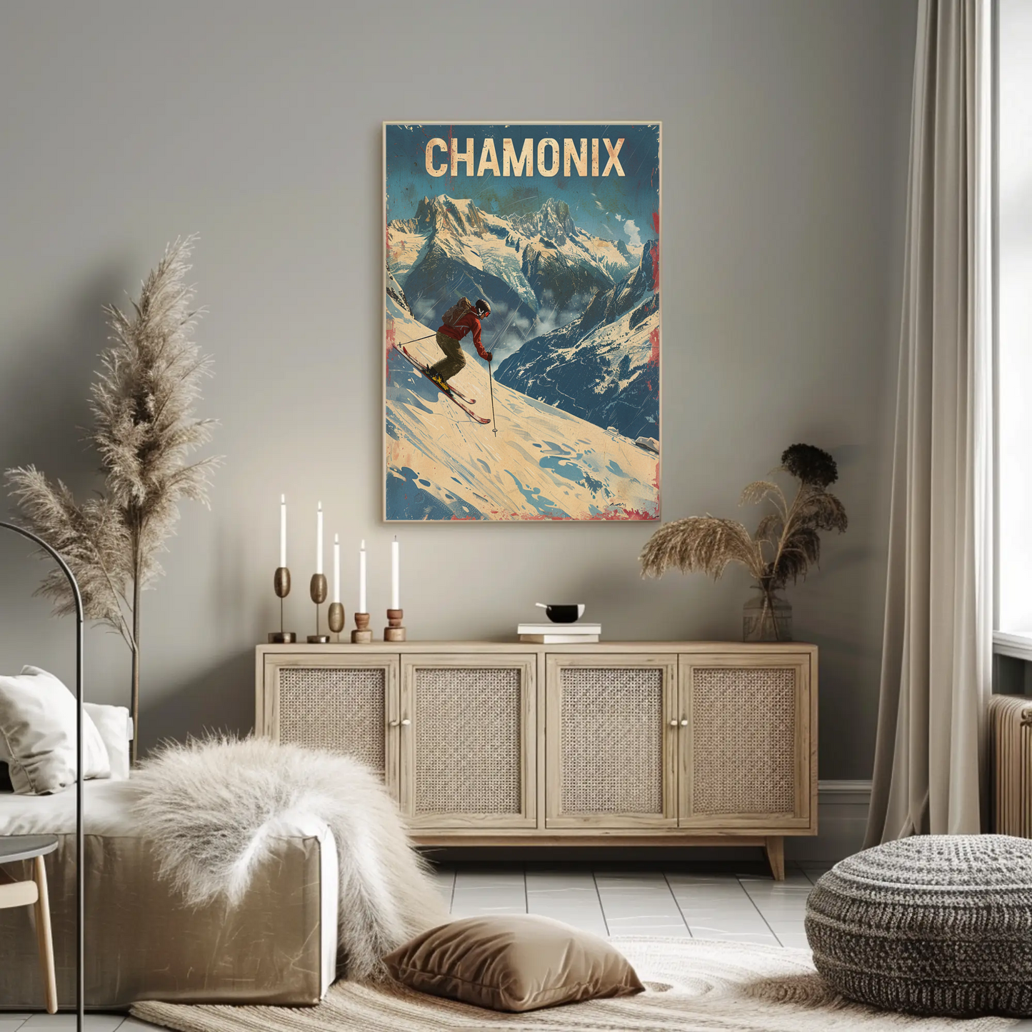 Chamonix France Skier Mountain Slope Adventure Alps Travel Poster