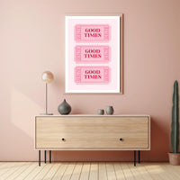 Good Times Nostalgic Pink Tickets Pop Culture Poster PosterGoat