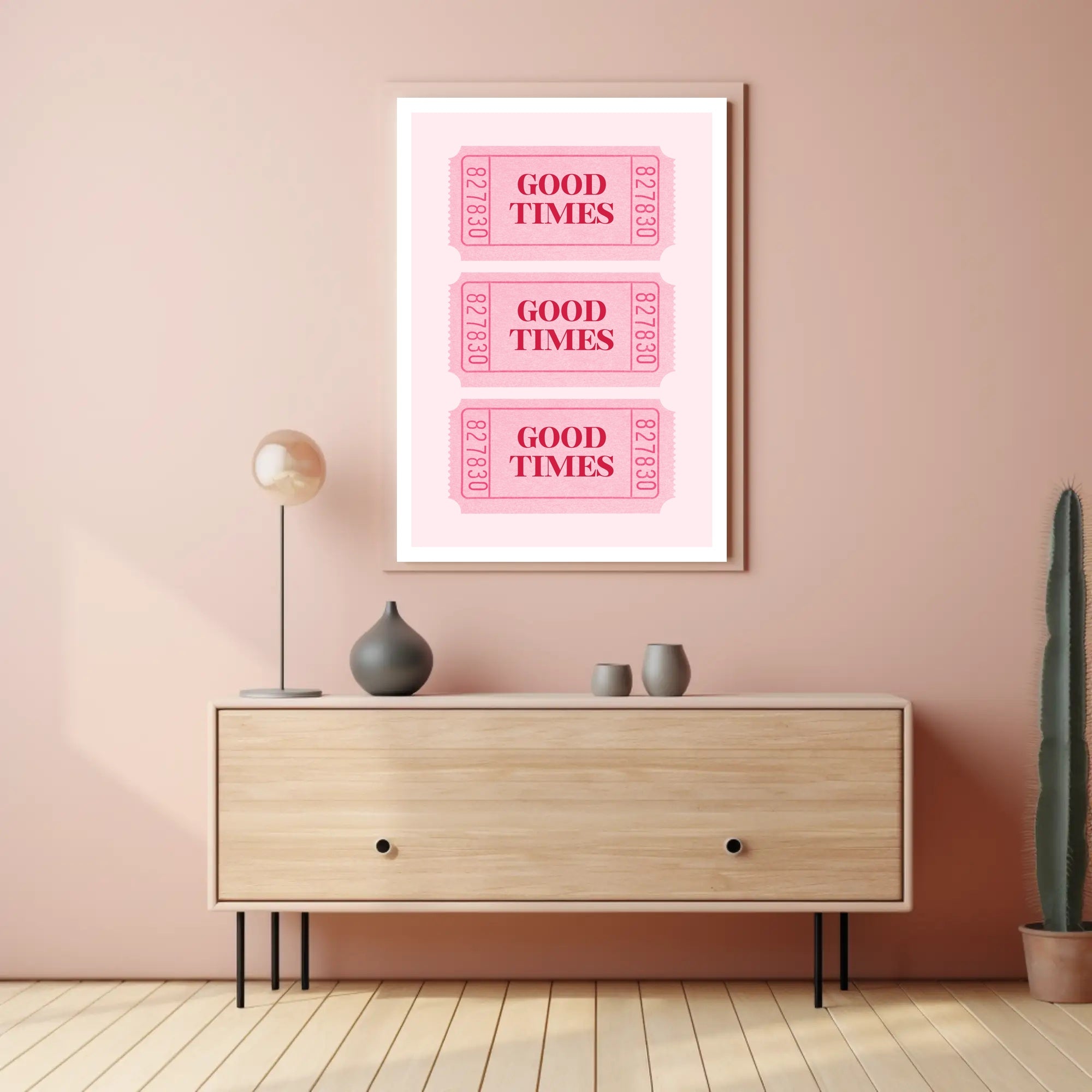 Good Times Nostalgic Pink Tickets Pop Culture Poster PosterGoat