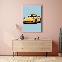Yellow Sports Car Illustration Poster PosterGoat
