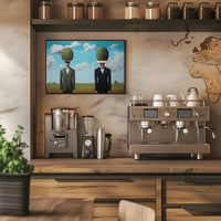 Surreal Suited Figures Artistic Poster Under Blue Sky