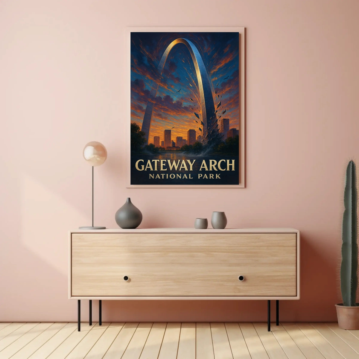Gateway Arch Sunset Cityscape: Urban or Cityscape Poster
