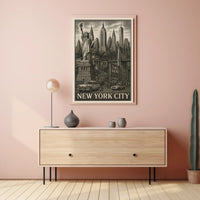 New York City Landmarks Engraved Poster Vintage Wall Art