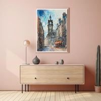 Urban Clock Tower Scene Poster PosterGoat