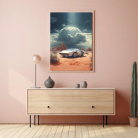 Retro Sports Car Desert Scene Art Poster