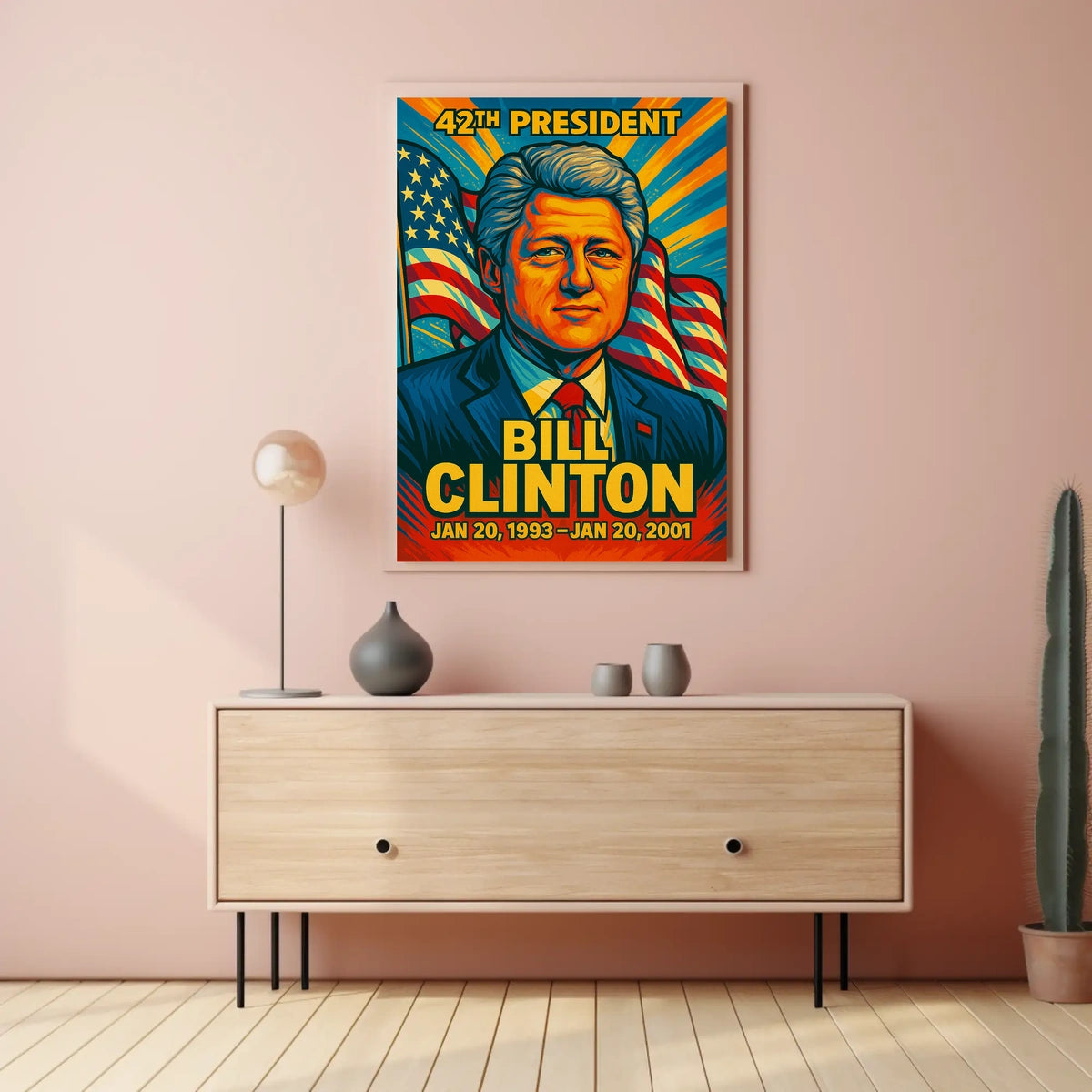 Bill Clinton 42nd President of the United States Colorful Comic Book Style Poster