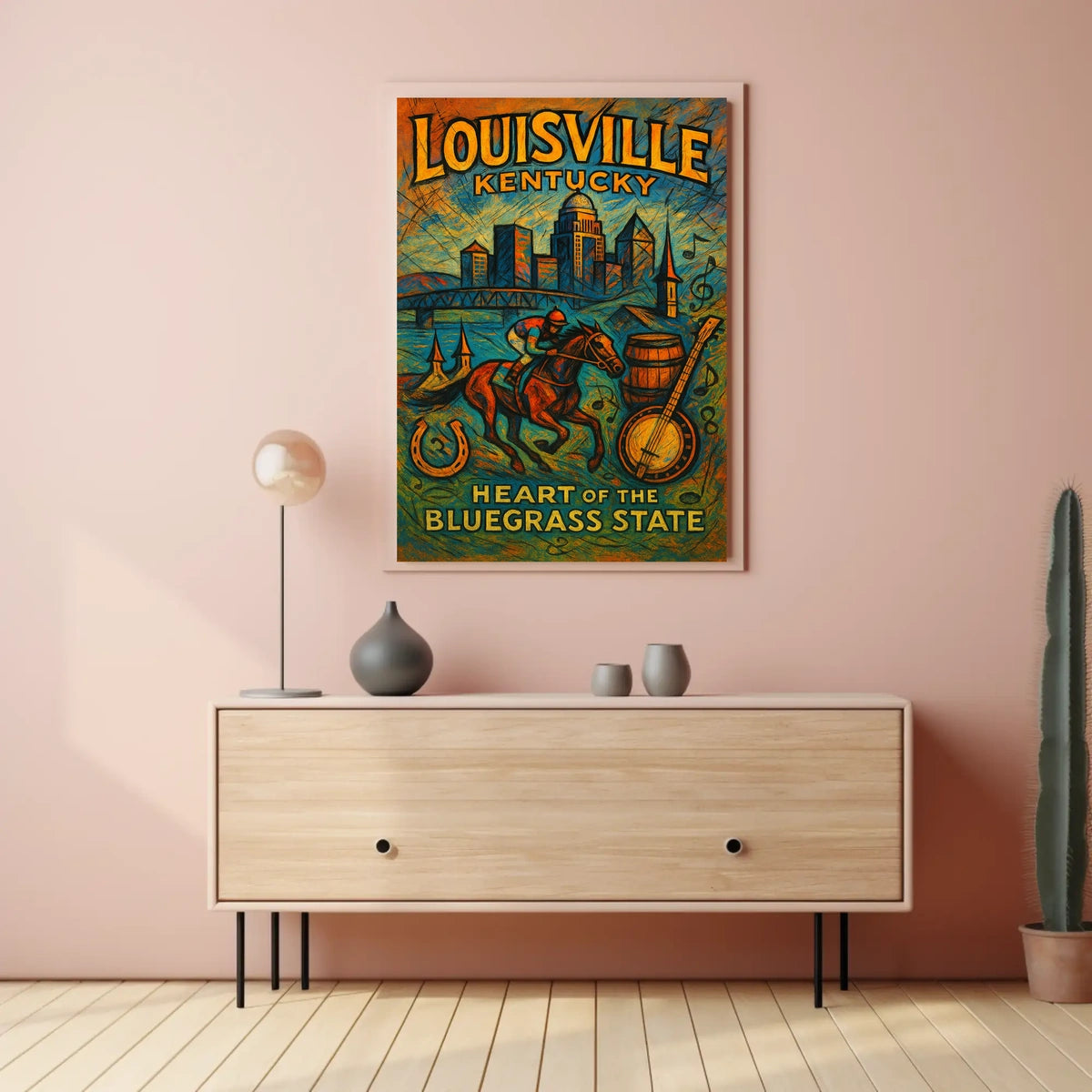 Louisville Kentucky Heartland Bluegrass Cityscape Heritage Vivid Nightlife Spirit Wall Art Poster