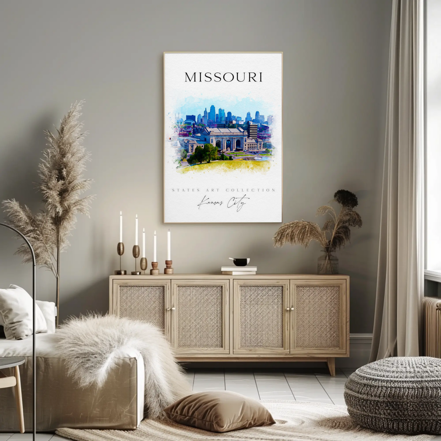 Kansas City Missouri Skyline Watercolor Poster Poster