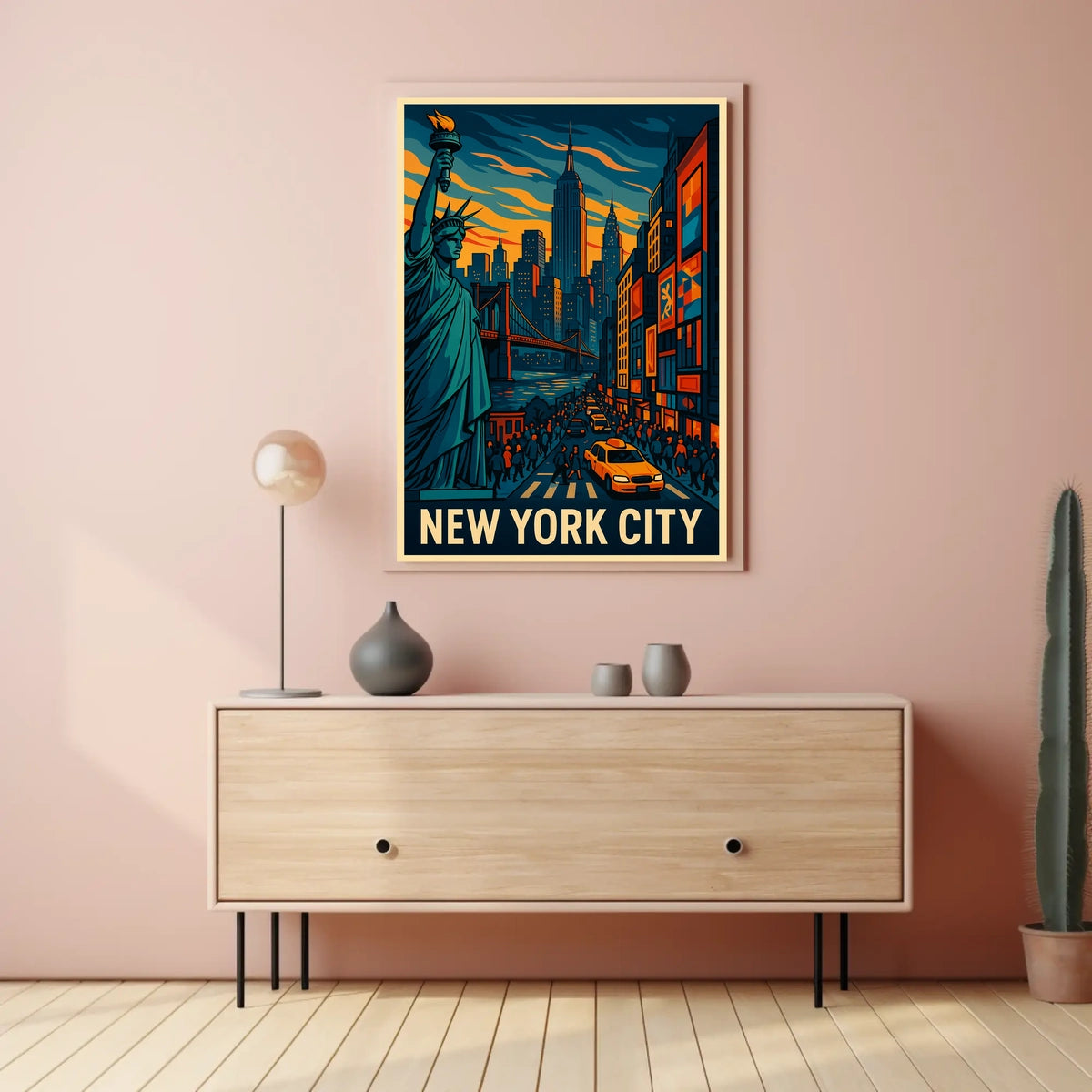 New York City Skyline Vibrant Poster Modern Wall Art