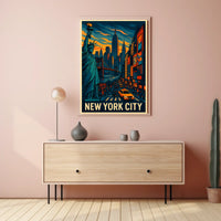 New York City Skyline Vibrant Poster Modern Wall Art