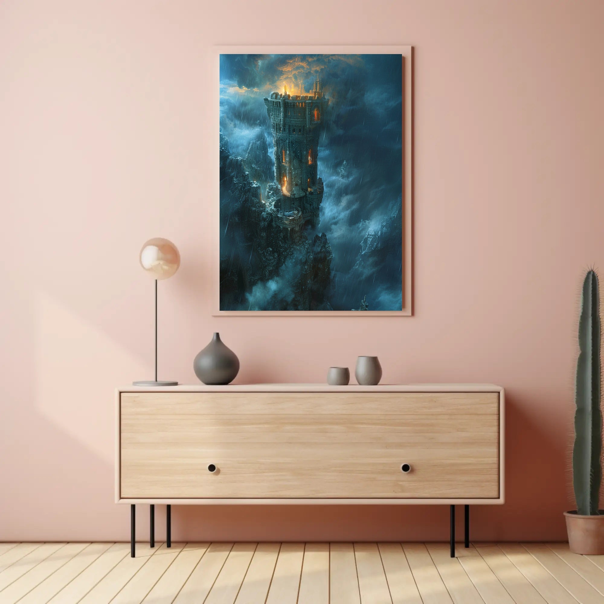 Towering Fortress in Majestic Mountains - Fantasy or Mythology Poster PosterGoat