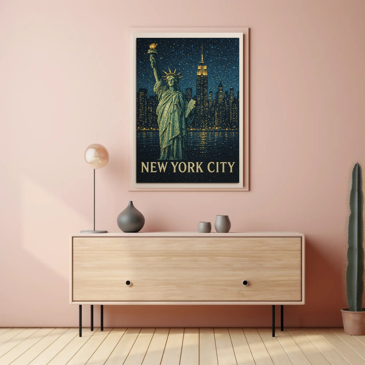 Statue Of Liberty Poster Modern Nighttime Skyline Wall Art