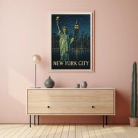 Statue Of Liberty Poster Modern Nighttime Skyline Wall Art