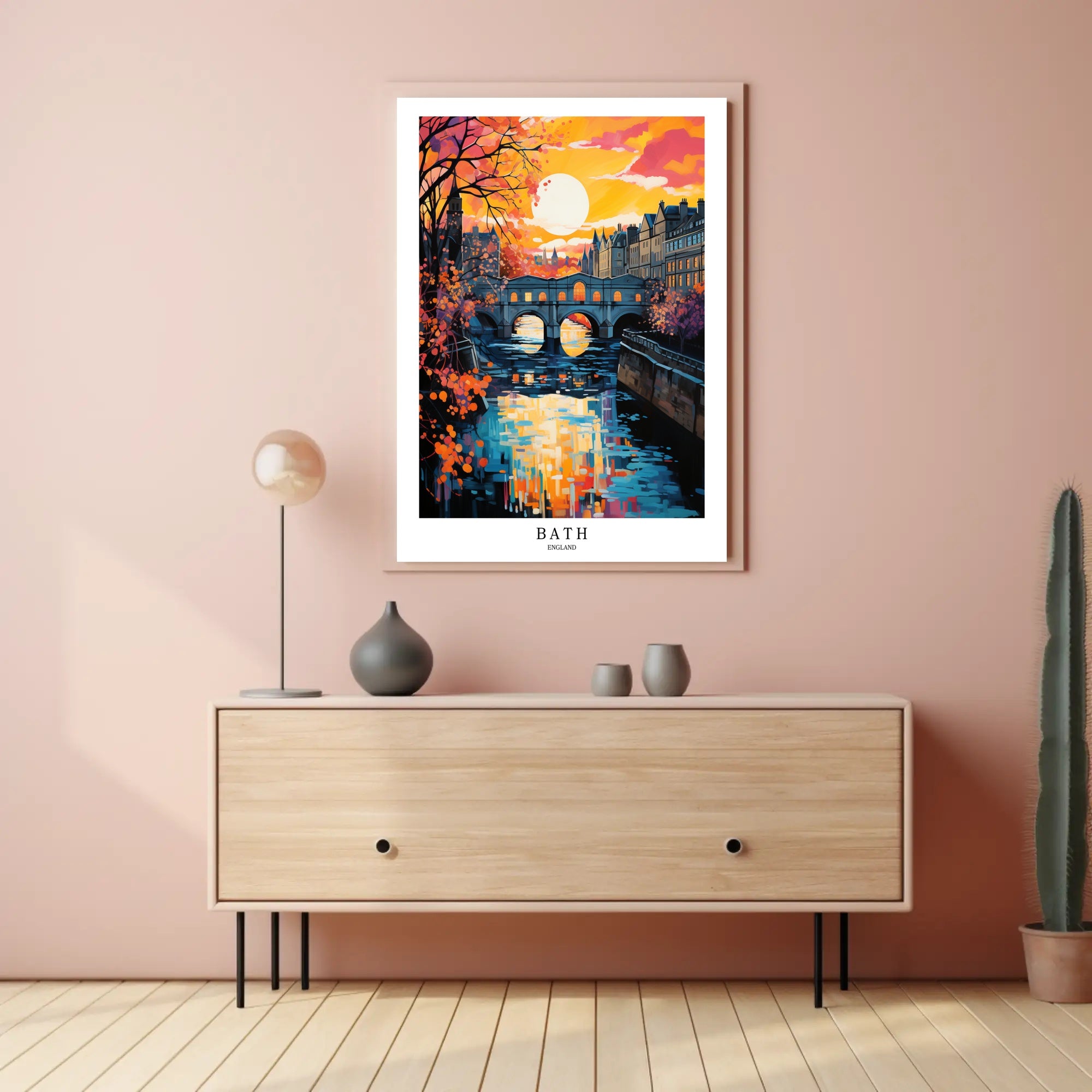 Bath River Bridge Sunset Scene Travel Poster PosterGoat