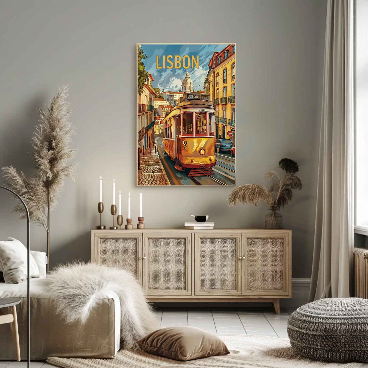 Lisbon Yellow Tram Cityscape Portugal Travel Poster