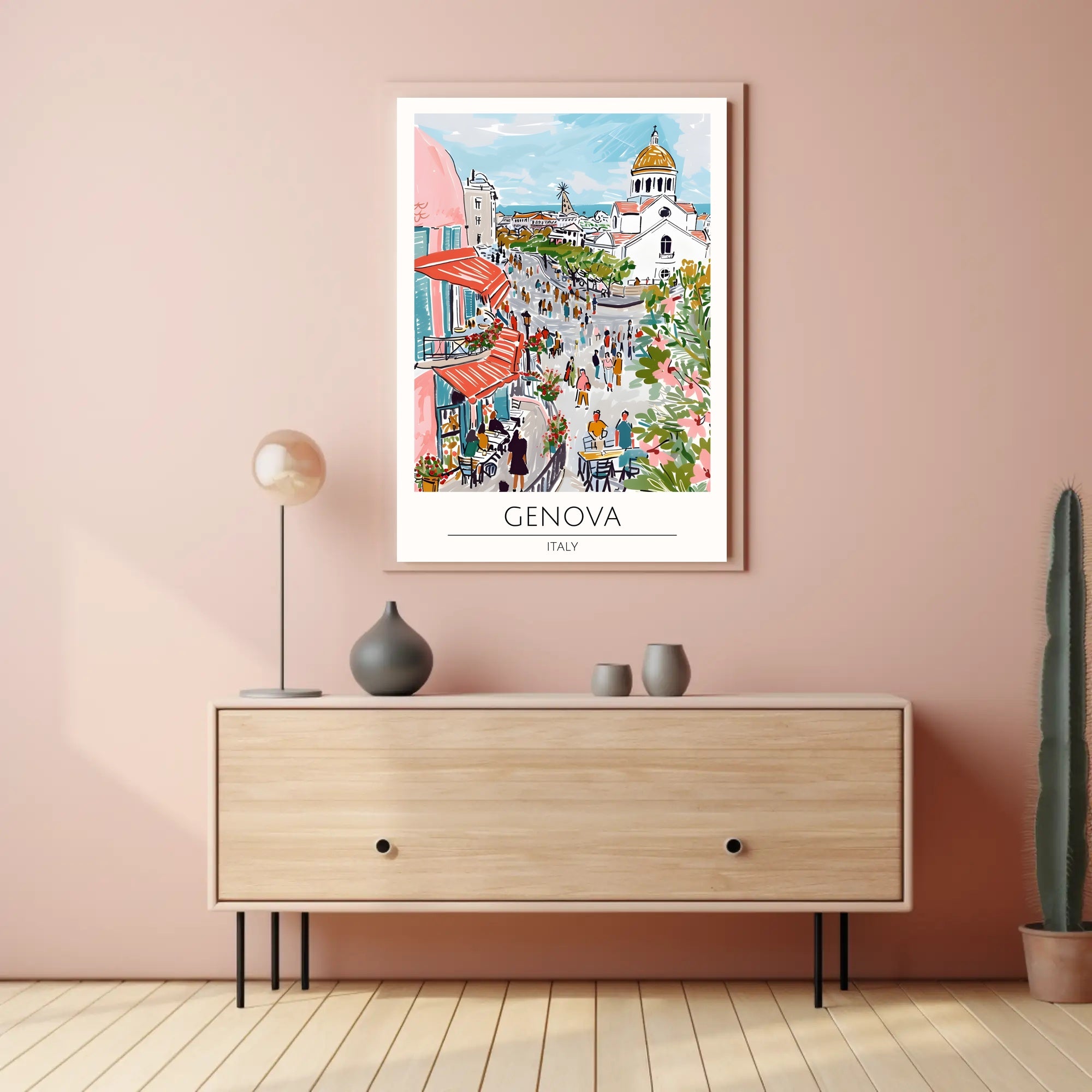 Vibrant Genova Street Scene Poster PosterGoat