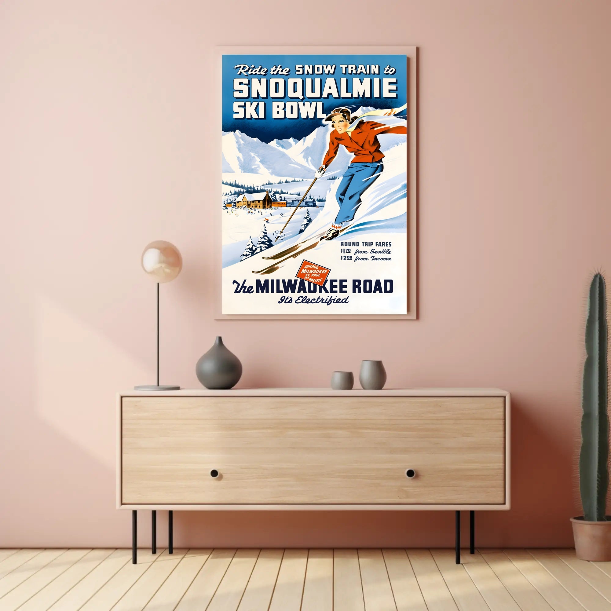Vintage Snoqualmie Ski Bowl Adventure Travel Poster PosterGoat