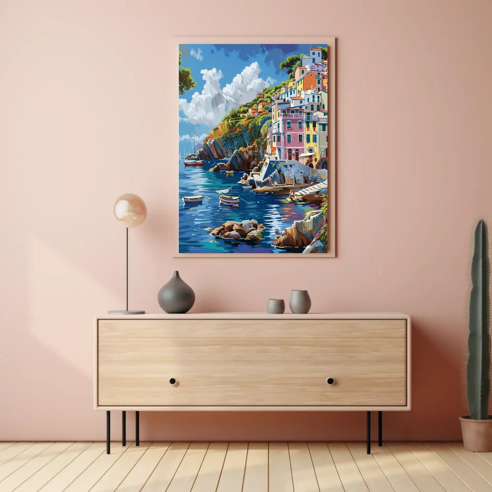 Mediterranean Coastal Village Impressionistic Art Poster