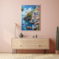 Mediterranean Coastal Village Impressionistic Art Poster