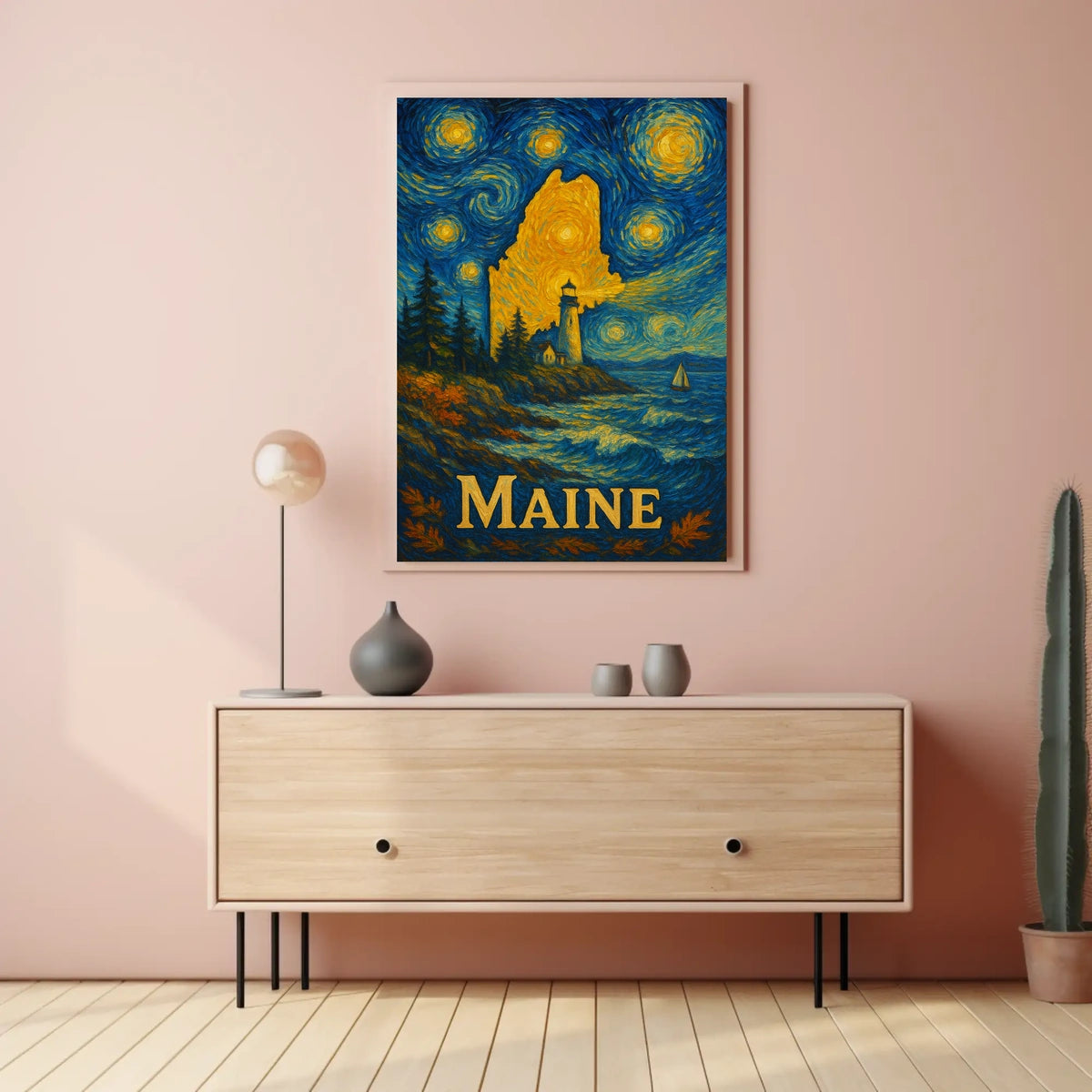 Maine's Starry Night Lighthouse Artistic Poster