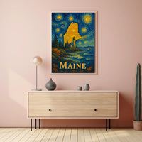 Maine's Starry Night Lighthouse Artistic Poster