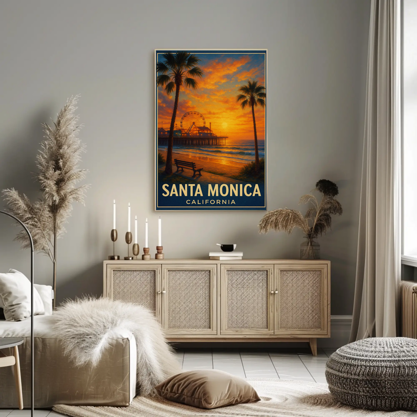 Santa Monica California Pier Ferris Sunset Beach Poster Poster