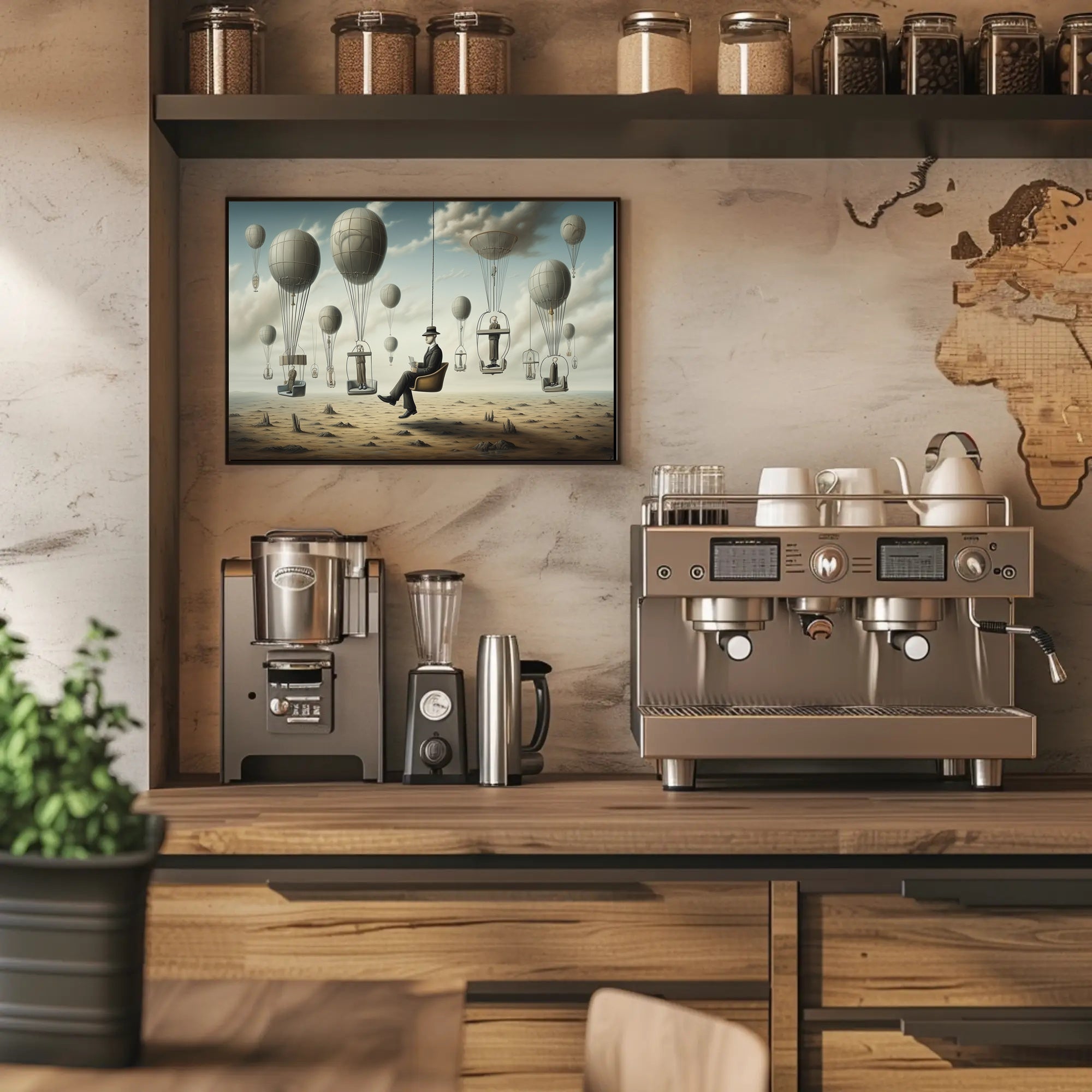 Surreal Hot Air Balloons on Desert Futuristic Sci-Fi Poster