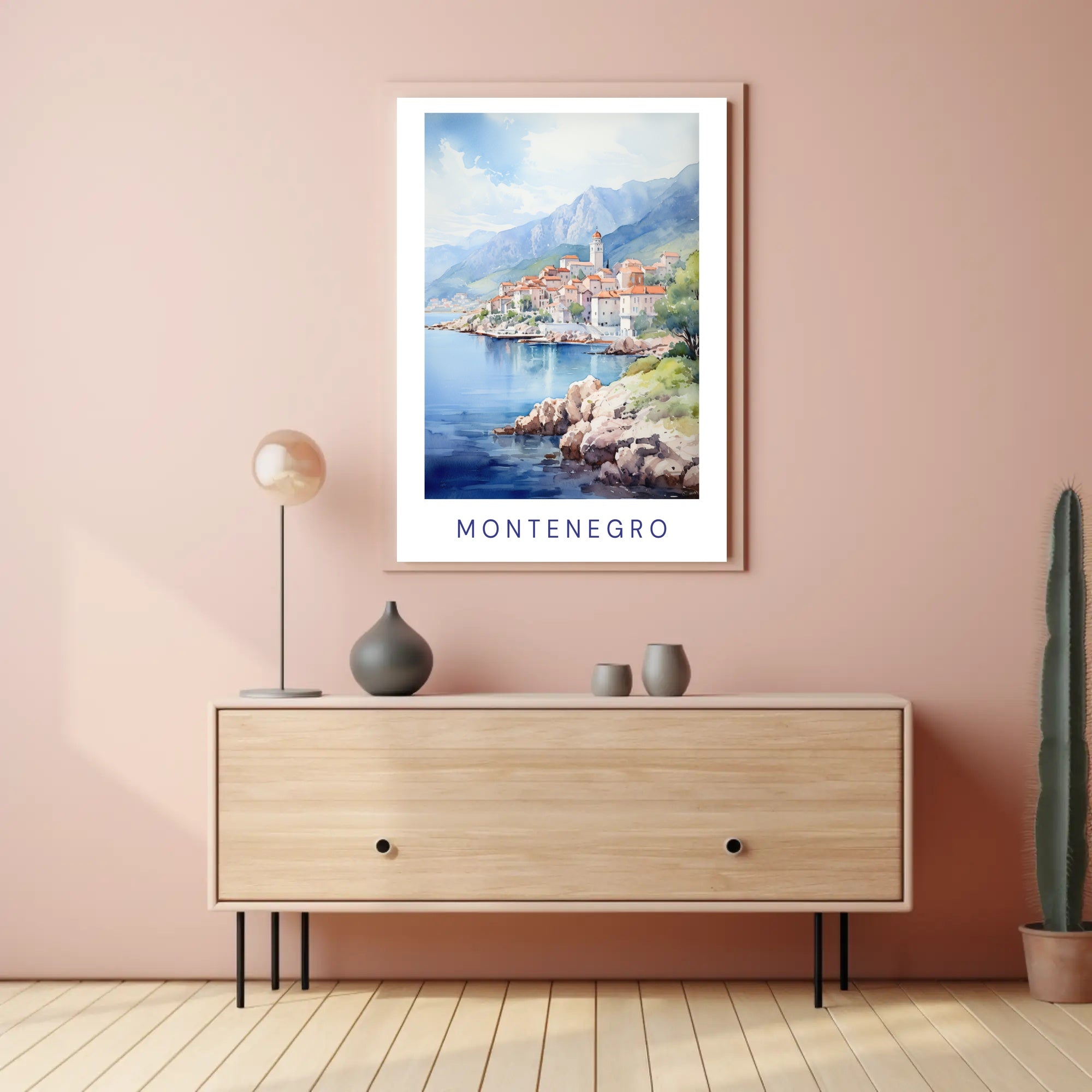 Montenegro Coastal Village Watercolor Travel Poster PosterGoat