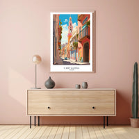 Cartagena Street Scene Poster PosterGoat