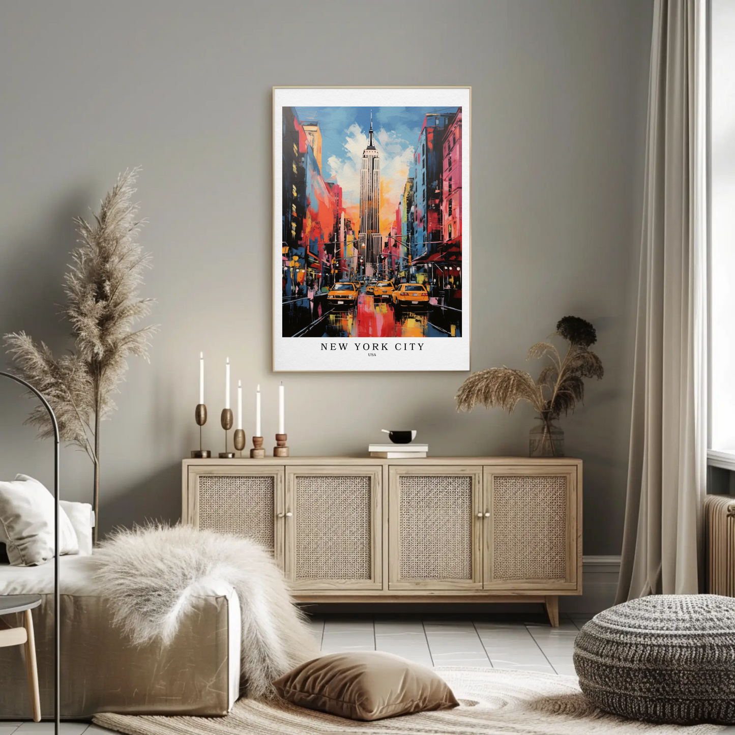 New York City Empire State Colorful Skyline Travel Poster