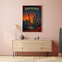 Shanghai Skyline Future Vision Retro Cityscape Urban Poster PosterGoat